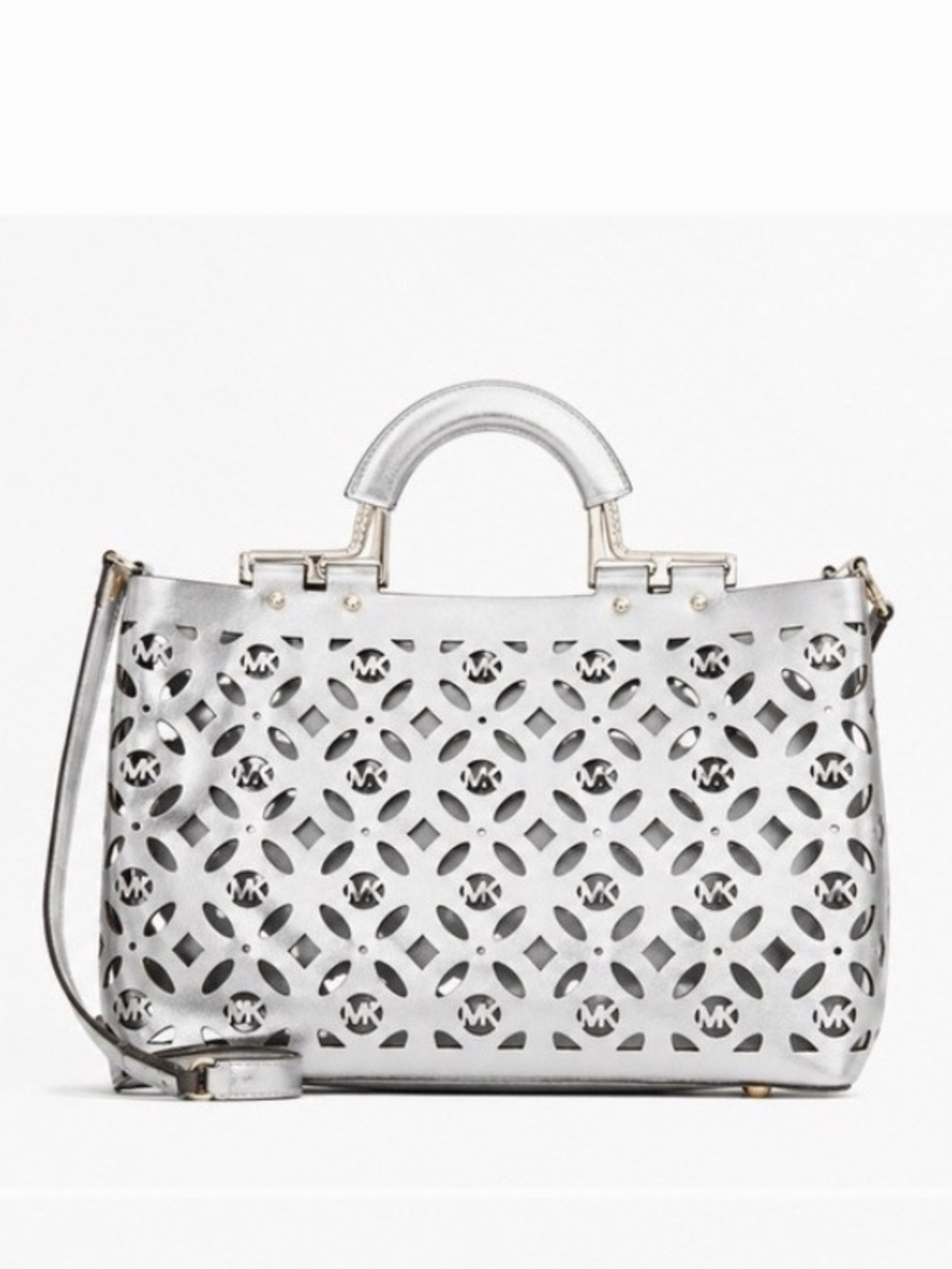 Michael Kors‎ Satchel Women Medium Silver Laser Cut Cynthia Crossbody Handbag